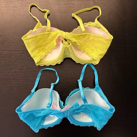 Victoria's Secret Lace Underwire Bra Set - Blue and Yellow - Picture 2 of 6